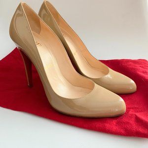 Christian Louboutin Tan Dolly 120 mm Nude Patent Calf Pumps Used Shoes